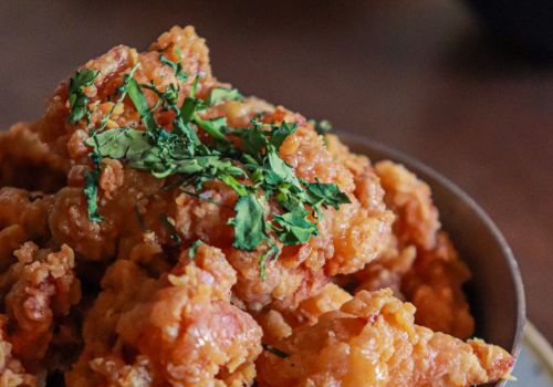 Karaage donburi with shredded parsley garnish